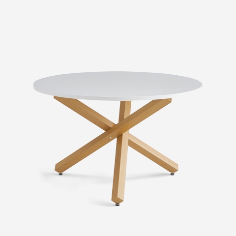 Tavolo da pranzo bianco rotondo 120cm con gambe incrociate Rimu Promozione