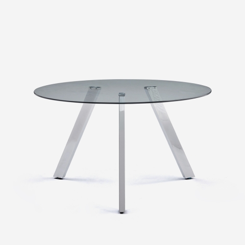 Tavolo design moderno in vetro rotondo 130cm con gambe in metallo Orun Promozione