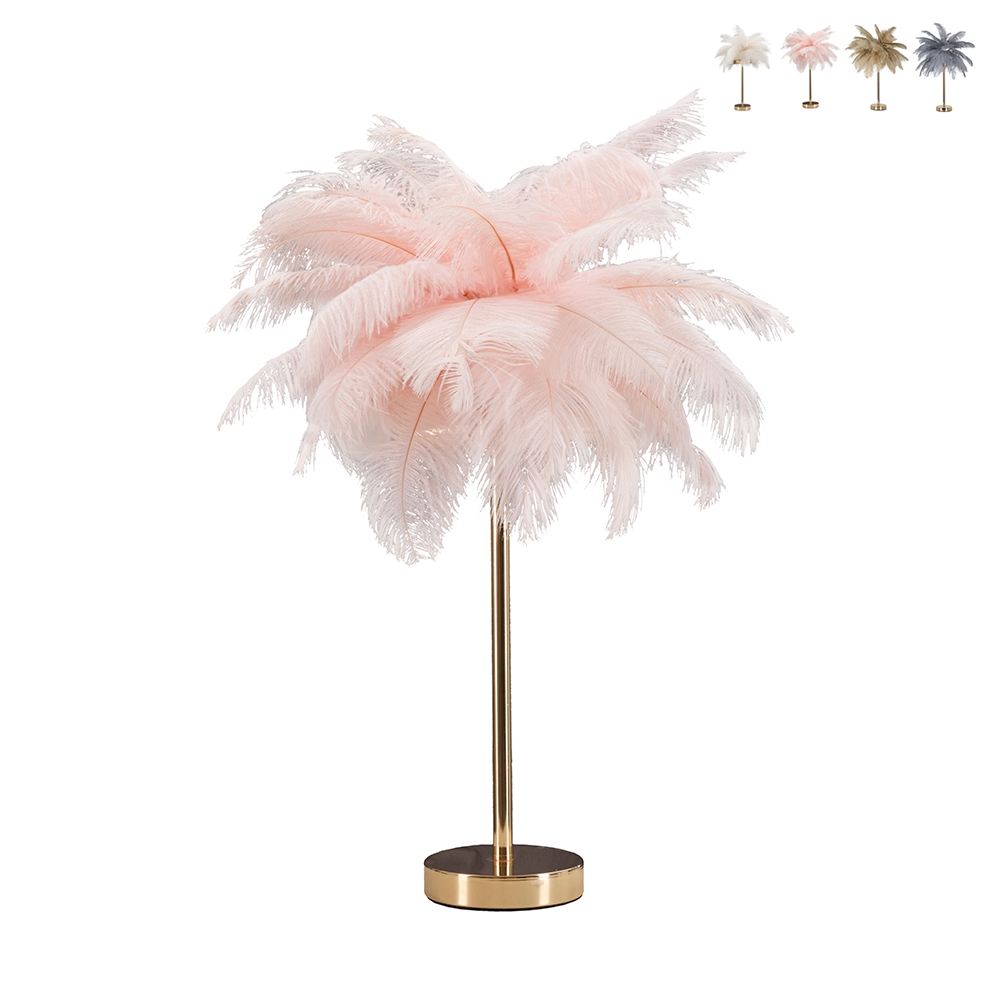 Lampada da tavolo con paralume in piume e 2 punti luce Palm S Stock Lampada da tavolo con paralume in piume e 2 punti luce Palm S Stock