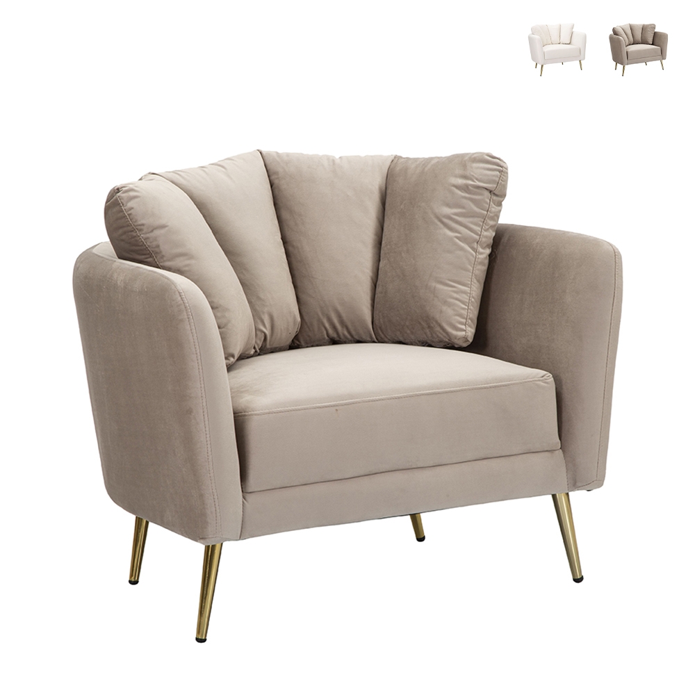 Poltrona design da salotto imbottita con gambe in metallo dorato Kiev Caratteristiche Poltrona design da salotto imbottita con gambe in metallo dorato Kiev Caratteristiche