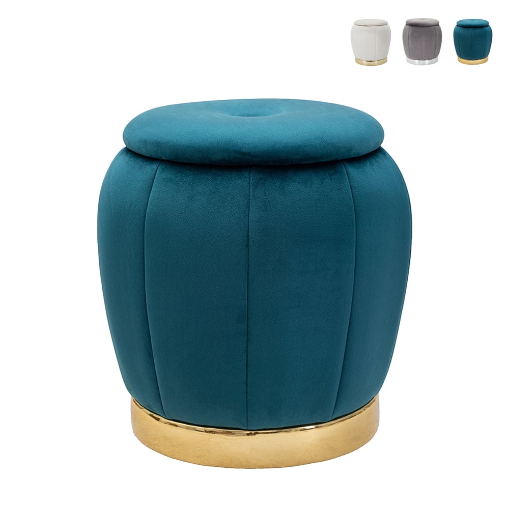 Pouf contenitore rotondo in velluto con base metallica 43cm Paris