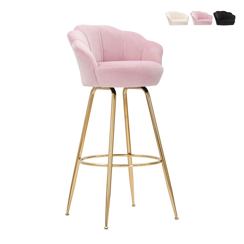 Sgabello bar cucina schienale a fiore gambe dorate h90cm Vienna Sconti