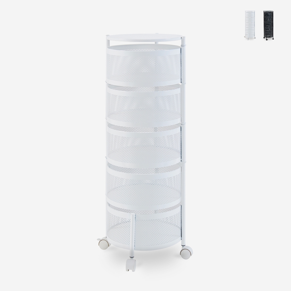 Carrello portafrutta portavivande 5 cestelli girevoli con ruote Rodin XL Sconti