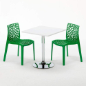 Tavolino Quadrato Bianco 70x70 cm con Base in Acciaio e 2 Sedie Colorate Gruvyer Cocktail 