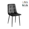 Set 4 sedie da soggiorno cucina in velluto effetto trapuntato Corfù 