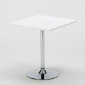 Tavolino Quadrato Bianco 70x70 cm con Base in Acciaio e 2 Sedie Colorate Gruvyer Cocktail 