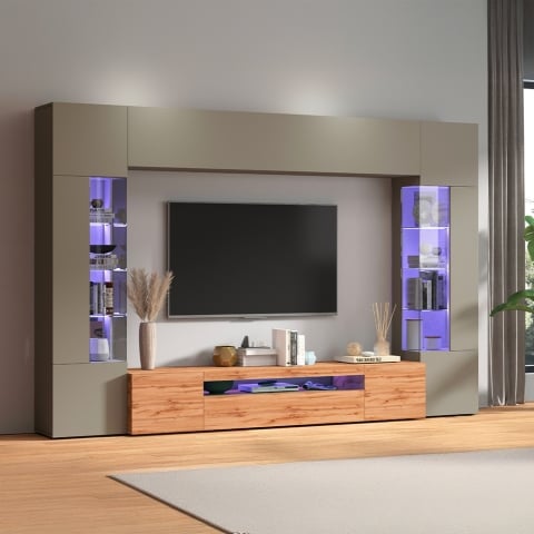 Parete attrezzata moderna per soggiorno con porta TV e 2 vetrine Egypt TW Promozione