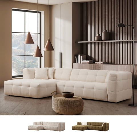 Divano 4 posti angolare sinistro modulare con chaiselongue in bouclè Cady Left Promozione