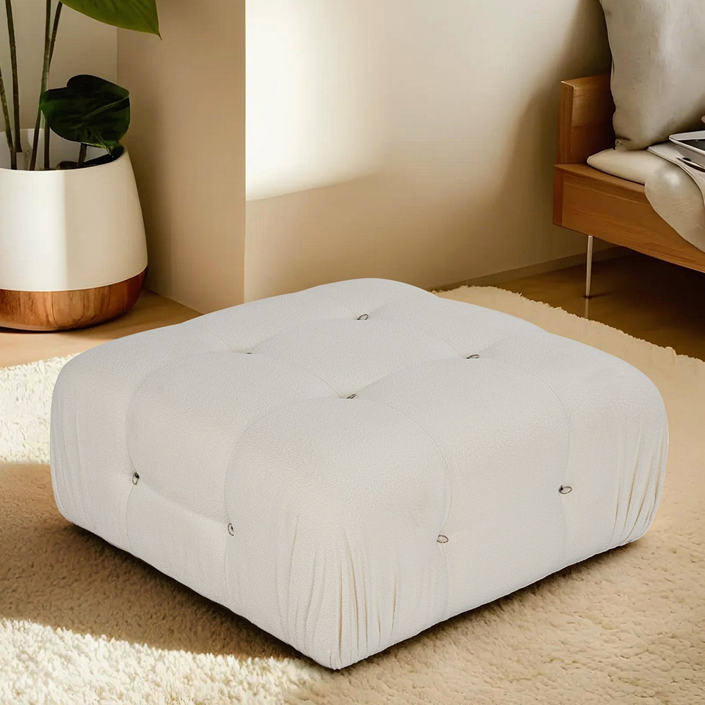 Pouf poggiapiedi bianco in bouclè 95x95cm Bubble PB