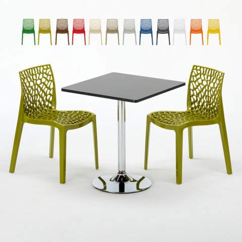 Tavolino Quadrato Nero 70x70 cm con 2 Sedie Colorate Gruvyer Mojito Promozione