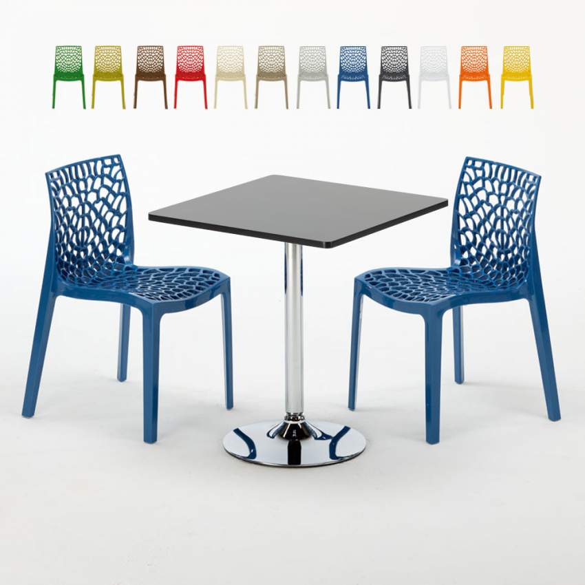 Tavolino Quadrato Nero 70x70 cm con 2 Sedie Colorate Gruvyer Mojito Saldi