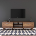 Mobile TV con 2 ante a ribalta e 2 mensole in legno color noce Walnut Promozione