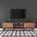 Mobile TV con 2 ante a ribalta e 2 mensole in legno color noce Walnut Promozione