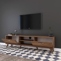 Mobile TV con 2 ante a ribalta e 2 mensole in legno color noce Walnut Sconti