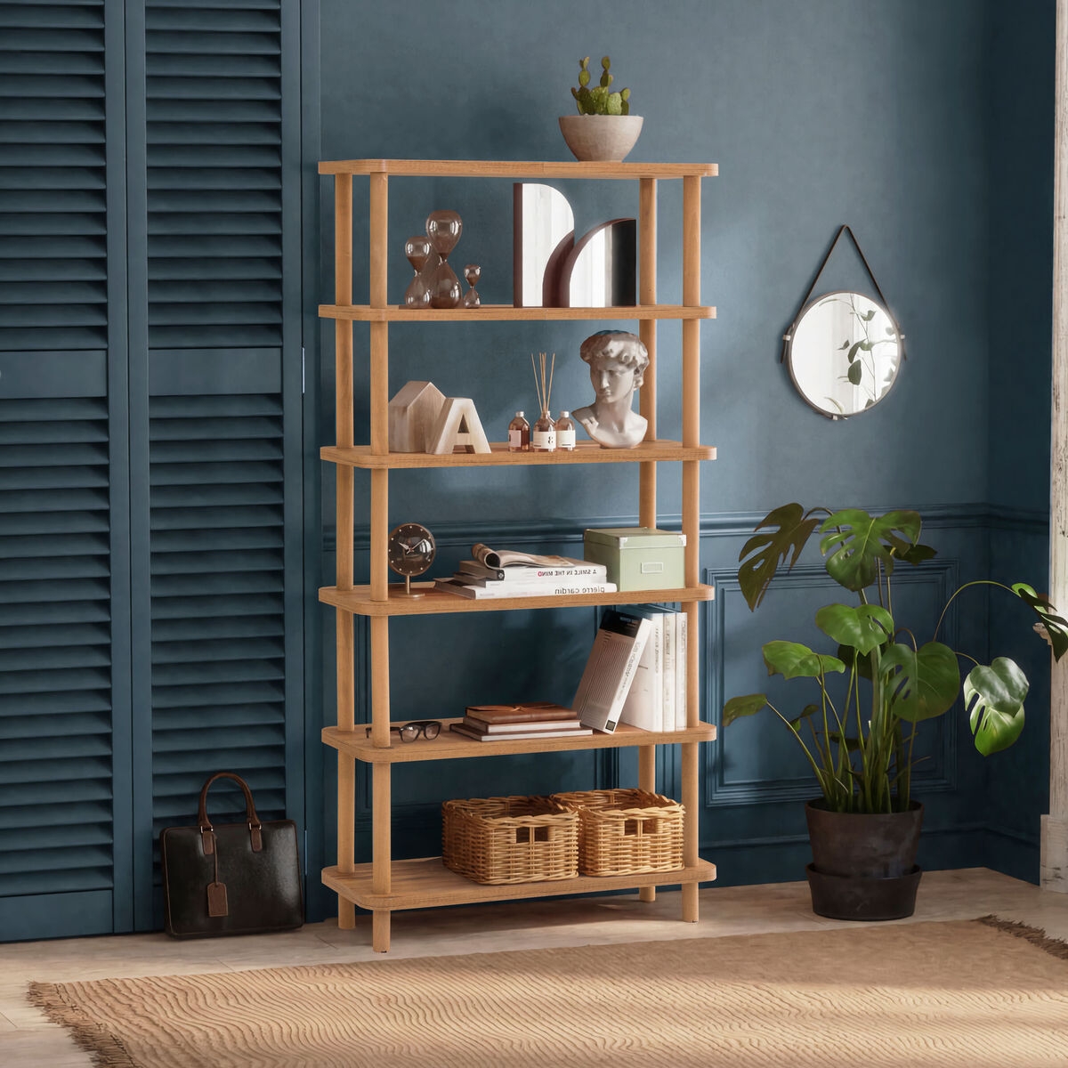 Libreria moderna in legno con 5 scaffali 80x168x28cm naturale Gala