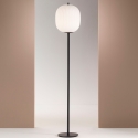 Lampada da terra in metallo nero con paralume in vetro soffiato Domizia-A Vendita