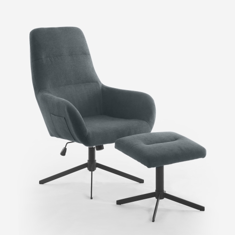 Poltrona relax ergonomica in tessuto grigio con poggiapiedi Asher Promozione