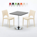 Tavolino Quadrato Nero 70x70 cm con 2 Sedie Colorate Paris Mojito Promozione