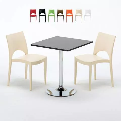 Tavolino Quadrato Nero 70x70 cm con 2 Sedie Colorate Paris Mojito
