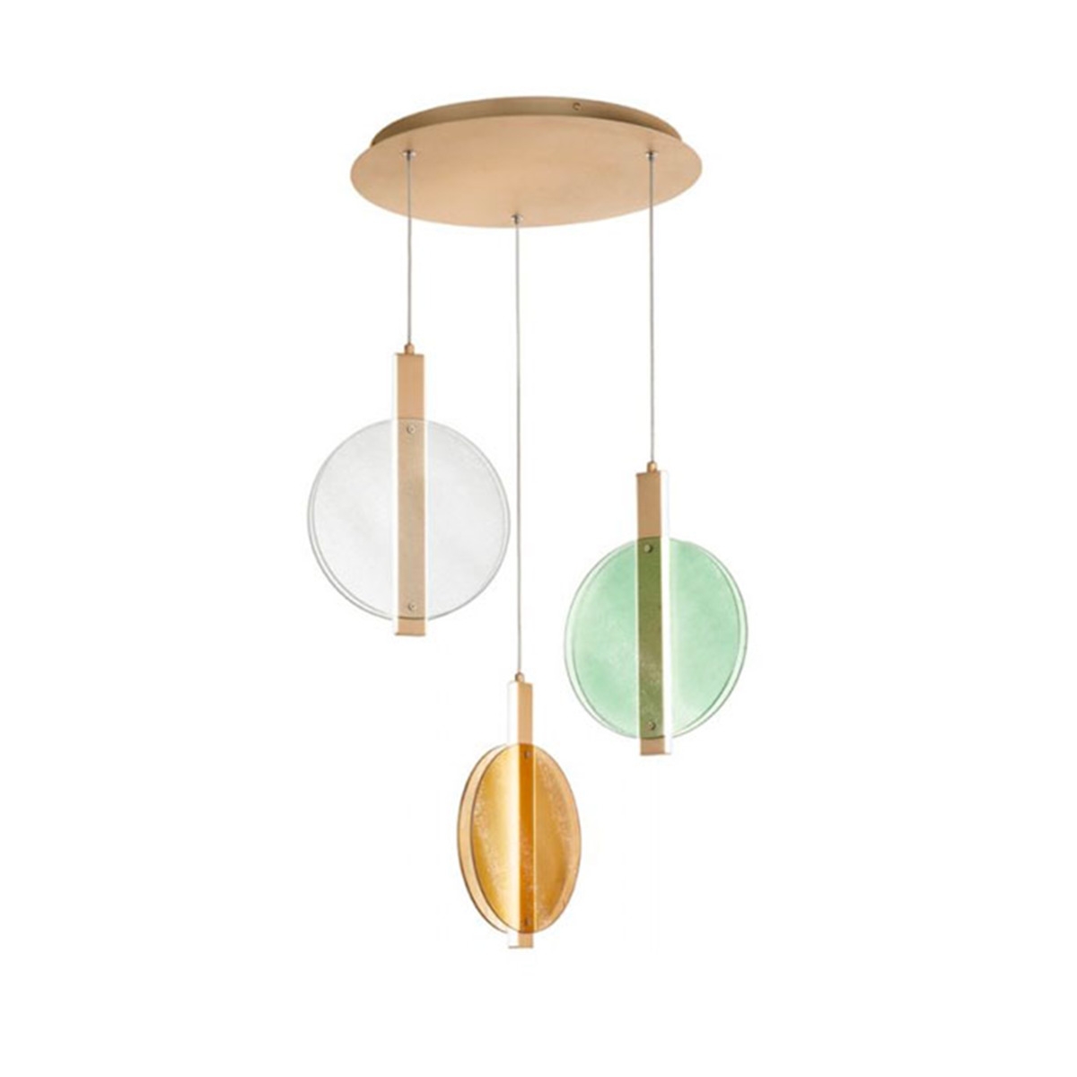 Lampadario con 3 luci a sospensione in vetro e metallo multicolore Juis XL