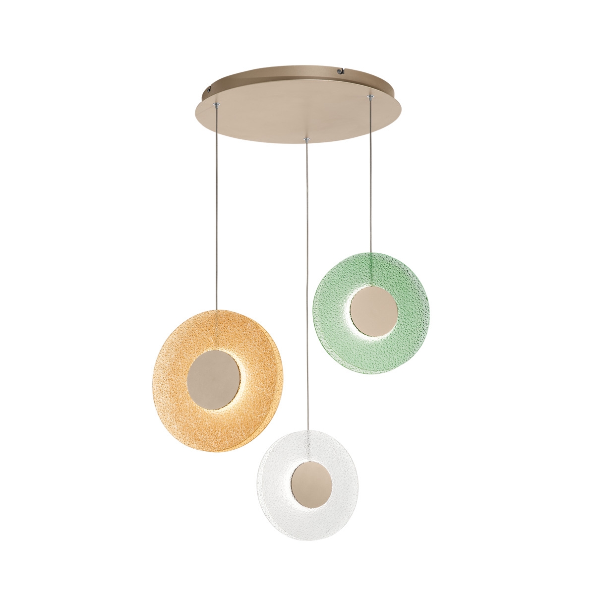 Lampadario con 3 luci LED a sospensione in vetro e metallo multicolore Candy XL