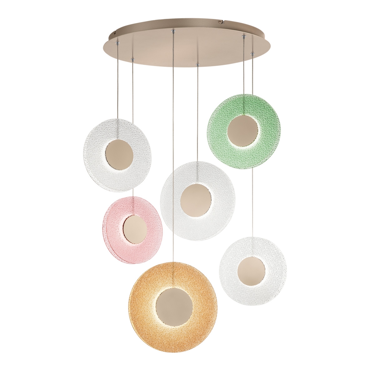 Lampadario con 6 luci LED a sospensione in vetro e metallo multicolore Candy XXL
