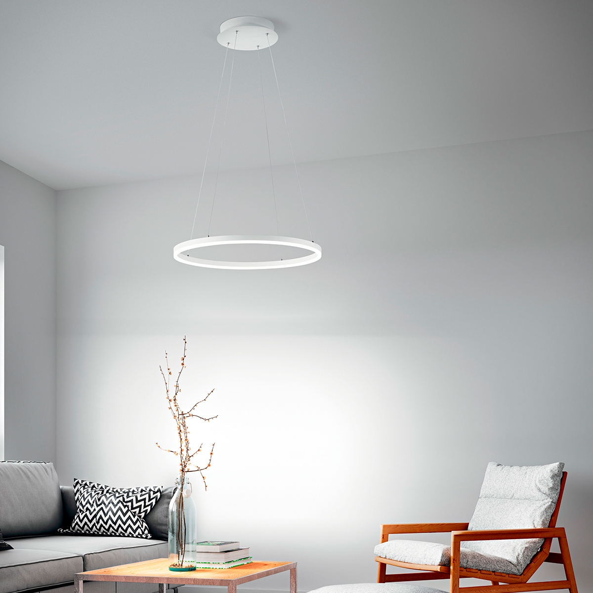 Lampadario LED design moderno circolare in metallo bianco Skyround-S Promozione Lampadario LED design moderno circolare in metallo bianco Skyround-S Promozione