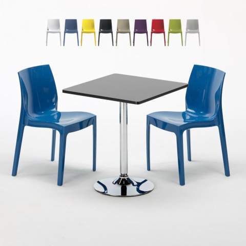 Tavolino Quadrato Nero 70x70 cm con 2 Sedie Colorate Ice Mojito Promozione