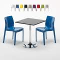 Tavolino Quadrato Nero 70x70 cm con 2 Sedie Colorate Ice Mojito