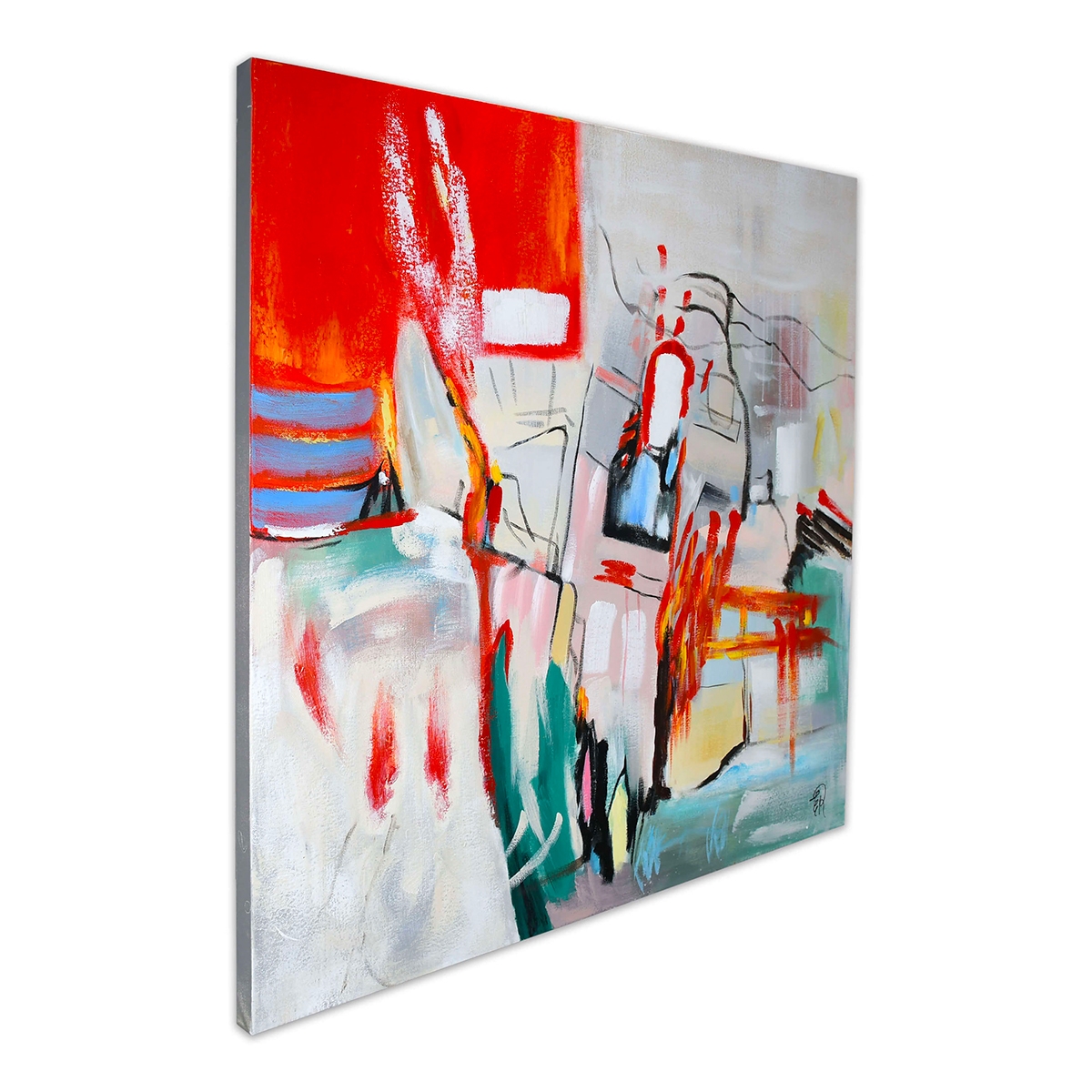 Quadro astratto su tela 100x100cm dipinto moderno multicolore Prynk