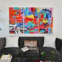 Tris quadri astratti moderni 165x100cm 3 dipinti multicolore su tela Viva Vendita