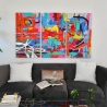 Tris quadri astratti moderni 165x100cm 3 dipinti multicolore su tela Viva Vendita