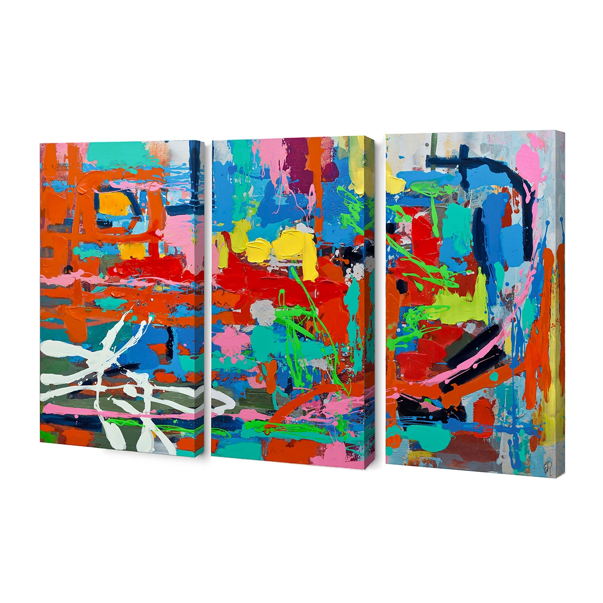 Tris quadri astratti moderni 165x100cm 3 dipinti multicolore su tela Viva