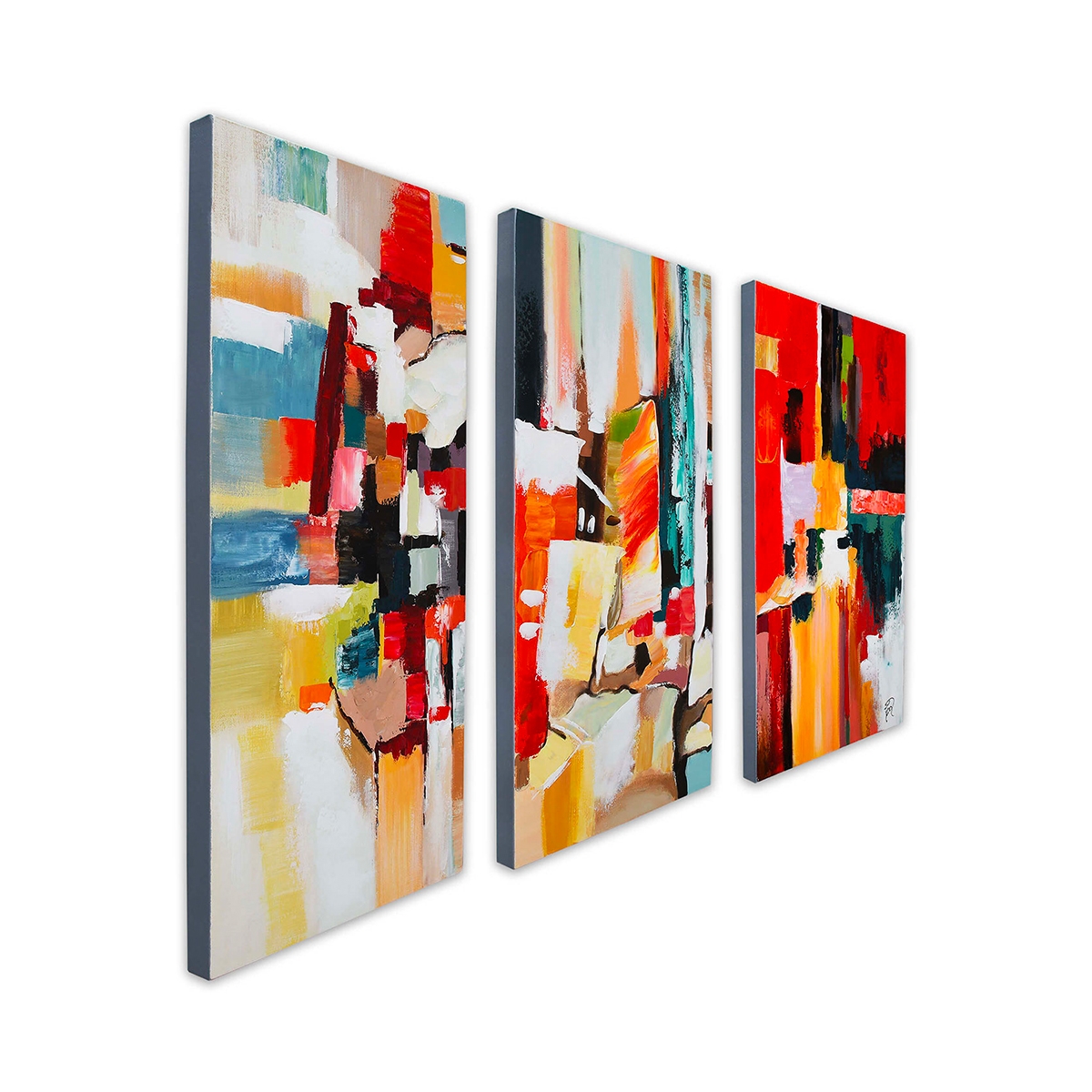 Set 3 quadri astratti moderni su tela 120x80cm tris di dipinti Fiora
