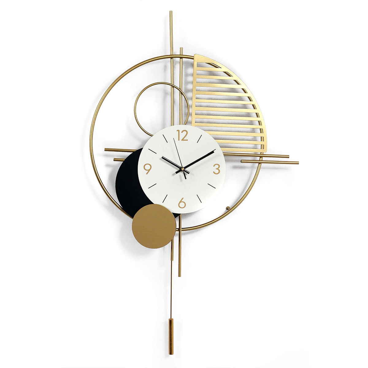 Orologio da parete 53x85cm con pendolo design moderno in metallo dorato Vira