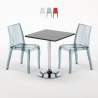 Tavolino Quadrato Nero 70x70 cm con 2 Sedie Colorate Trasparenti Cristal Light Platinum Promozione