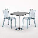 Tavolino Quadrato Nero 70x70 cm con 2 Sedie Colorate Trasparenti Cristal Light Platinum Sconti
