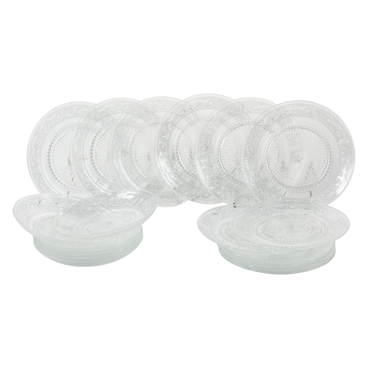 Servizio di piatti 18 pezzi in vetro trasparente con decoro 6 persone Imperial Promozione Servizio di piatti 18 pezzi in vetro trasparente con decoro 6 persone Imperial Promozione