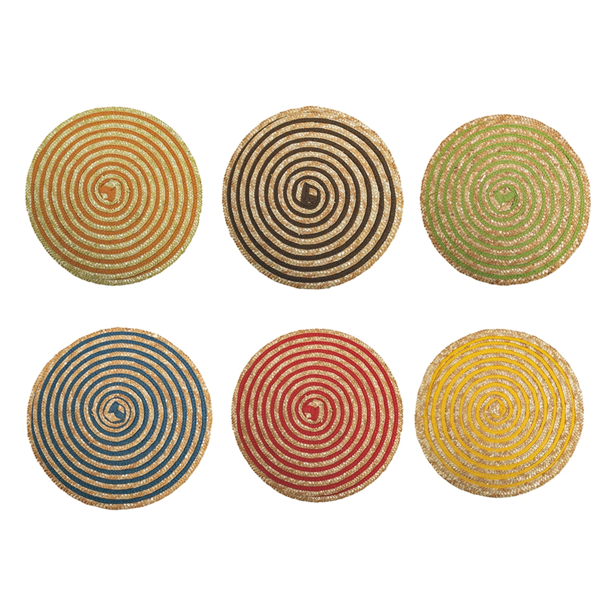 Set di 6 tovagliette tonde in paglia intrecciata Ø38cm Spiral Color Promozione Set di 6 tovagliette tonde in paglia intrecciata Ø38cm Spiral Color Promozione