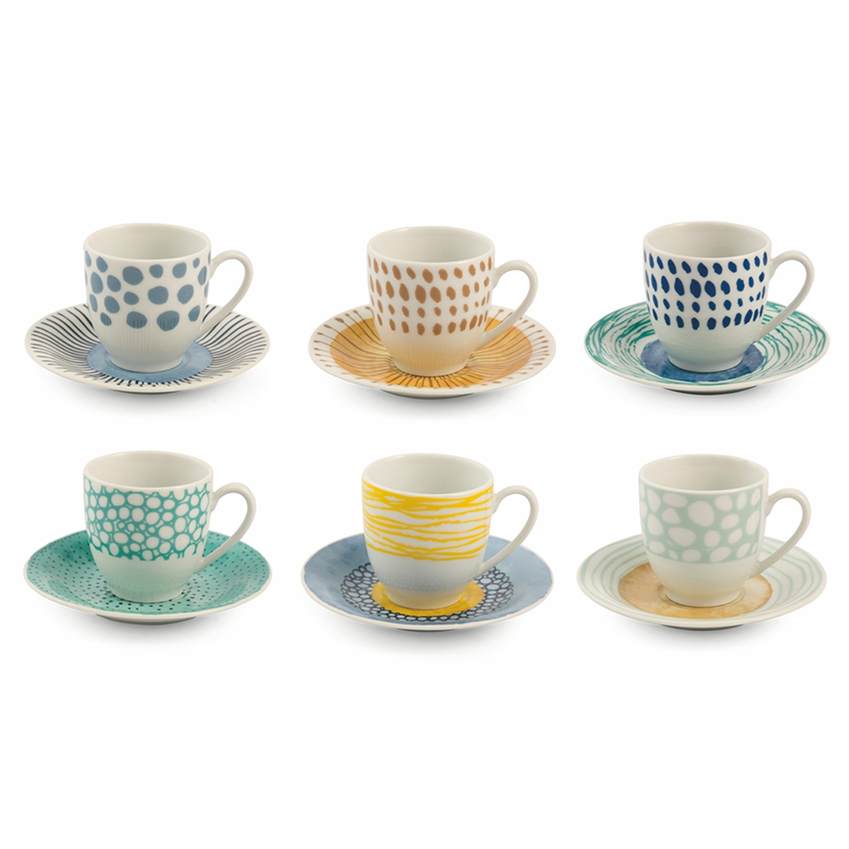 Set di 6 tazzine da caffè in porcellana con piattino 90ml Marea C Promozione