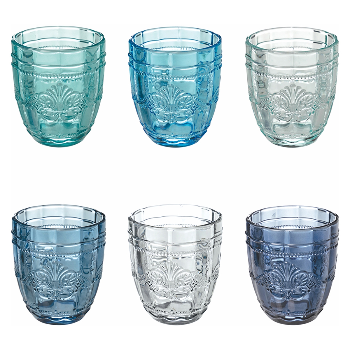 Set di 6 bicchieri acqua 265ml in vetro decoro arabescato Syrah Ocean Promozione