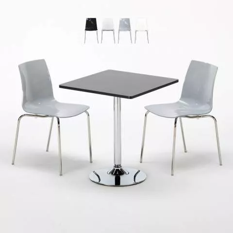 Tavolino Quadrato Nero 70x70 cm con 2 Sedie Colorate Lollipop Platinum
