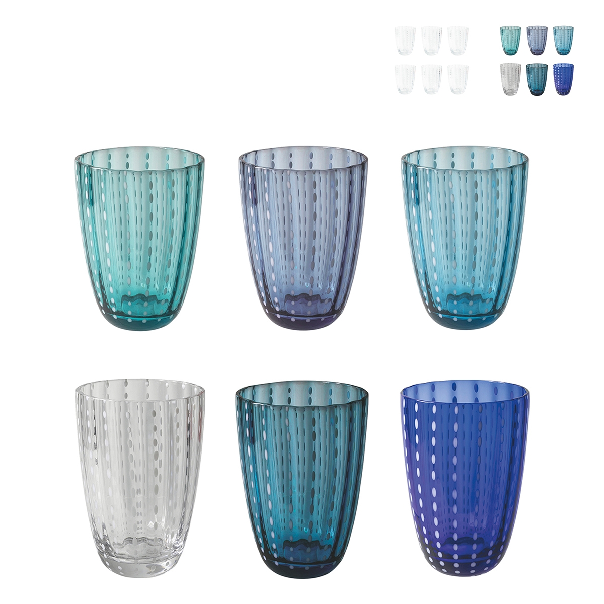 Set di 6 bicchieri acqua in vetro con pois bianchi 300ml Kalahari Promozione Set di 6 bicchieri acqua in vetro con pois bianchi 300ml Kalahari Promozione