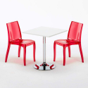 Tavolino Quadrato Bianco 70x70 cm con 2 Sedie Colorate Trasparenti Cristal Light Titanium Sconti