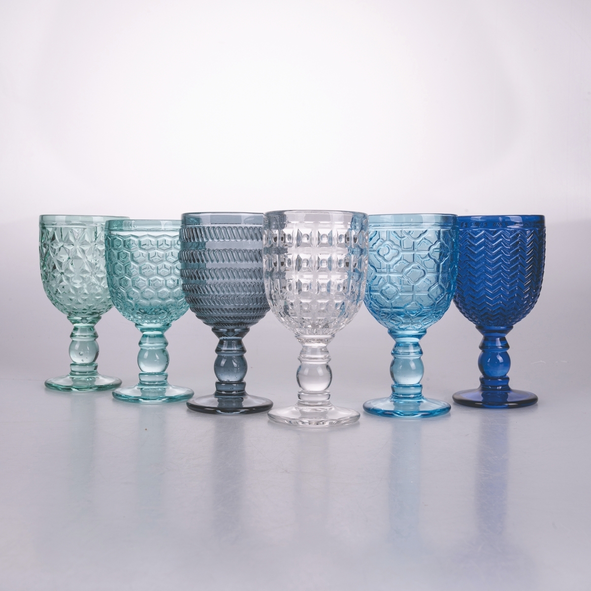 Set di 6 calici in vetro con superficie lavorata 280ml Geometrie Ocean Promozione