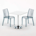 Tavolino Quadrato Bianco 70x70 cm con 2 Sedie Colorate Trasparenti Dune Titanium