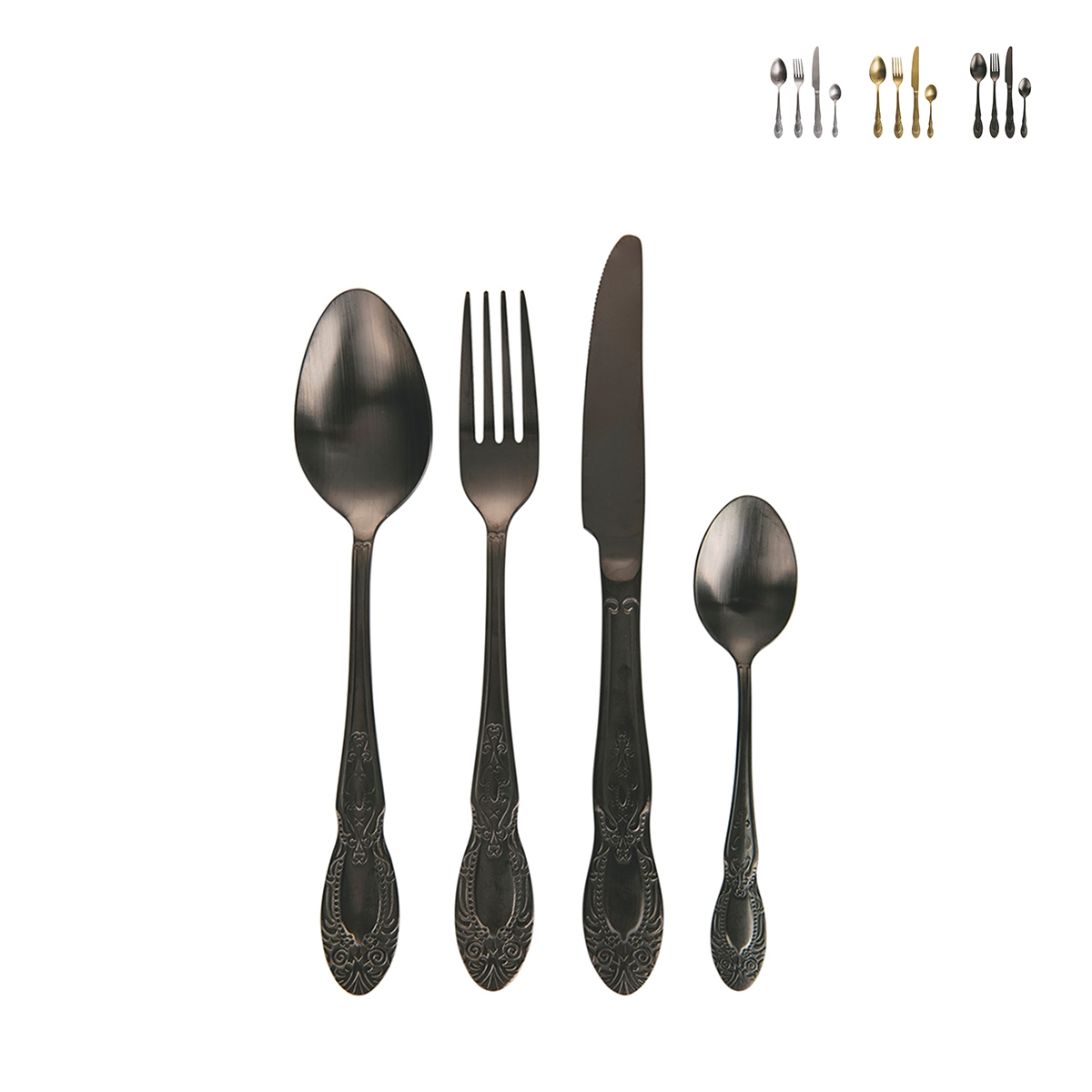 Set di 24 posate in acciaio satinato stile barocco Wonderland Promozione