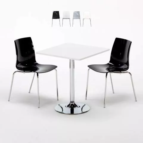 Tavolino Quadrato Bianco 70x70 cm 2 Sedie Lollipop Titanium