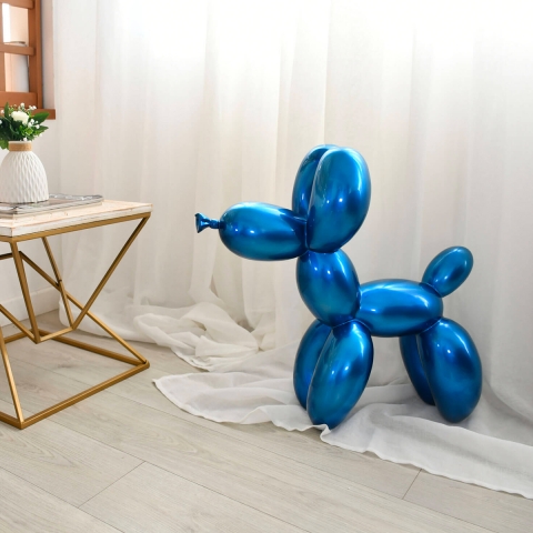 Scultura cane palloncino blu statua in resina effetto metallo Mira XL Promozione