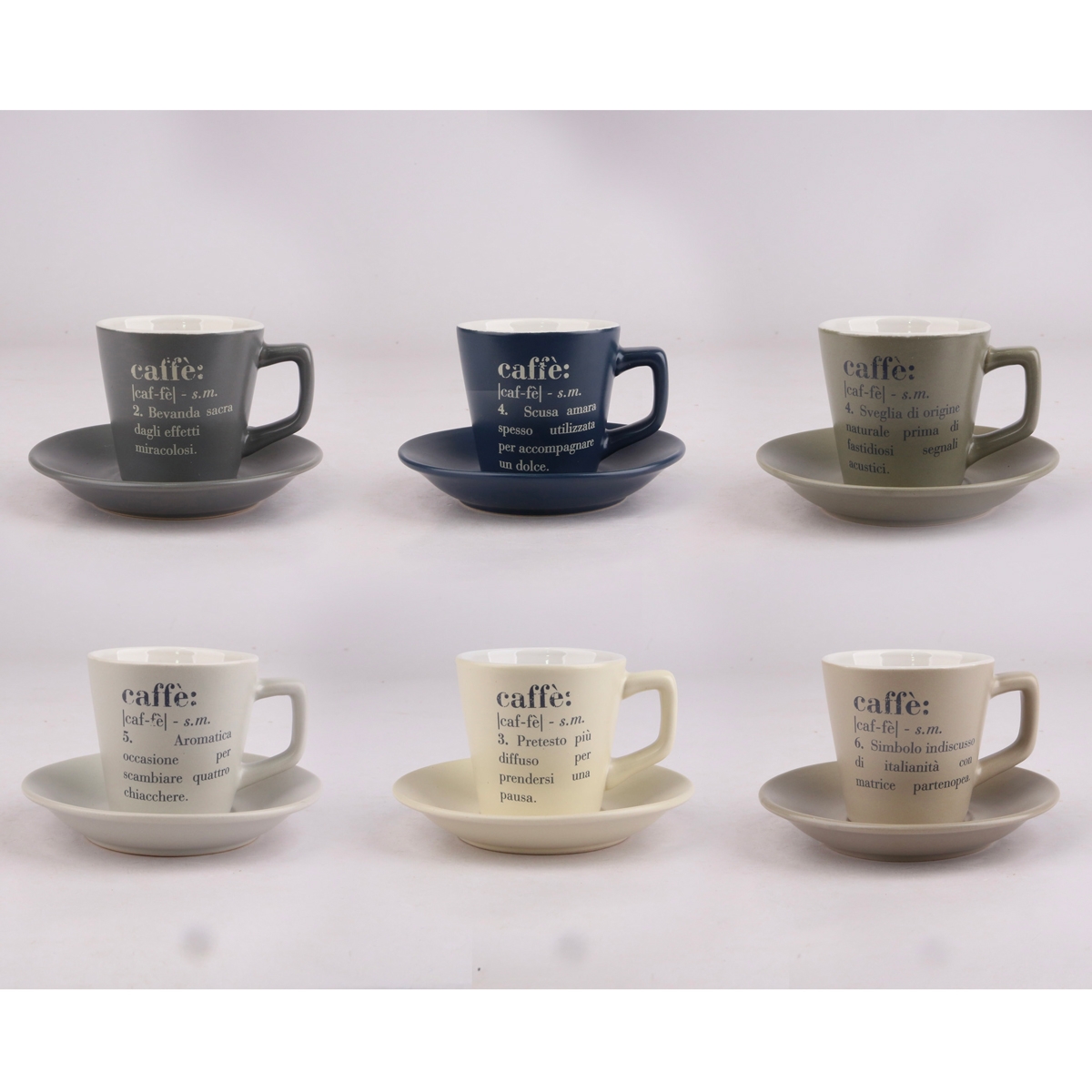 Set di 6 tazzine da caffè in gres 100ml con piattino e stand Victionary K Promozione Set di 6 tazzine da caffè in gres 100ml con piattino e stand Victionary K Promozione